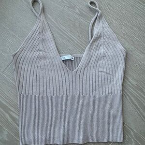Zara knit cropped tank, tan and white colors, size S.